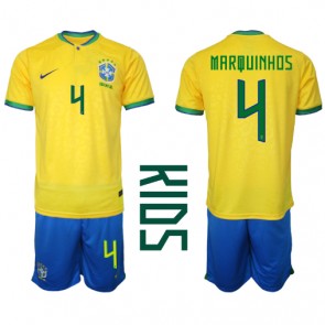 Brazil Marquinhos #4 Domaci Dres za Dječji SP 2022 Kratak Rukavima (+ kratke hlače)